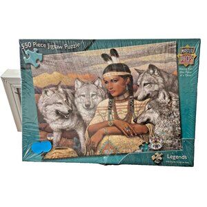 New Master Pieces Puzzle LEGENDS Native American Wolves Indian Princess 550 Pc
